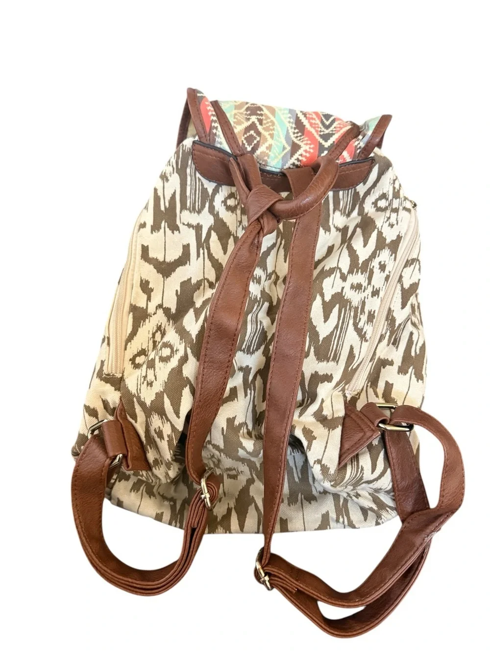 Call It Spring Aztec Canvas Backpack in Brown, Coral & Teal
